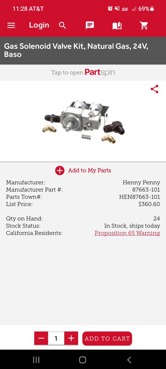 New Henny Penny 24v Natural Gas Valve For Fryers And Ovens