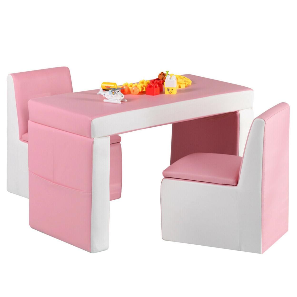 Gymax Multi-functional Kids Sofa Table Chair Set 2 Seat Couch Furniture W/Storage Box