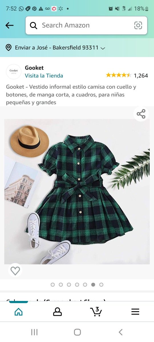 Booket Little Big Girls' Casual Button Down Collar Short Sleeve Plaid Shirt Dress