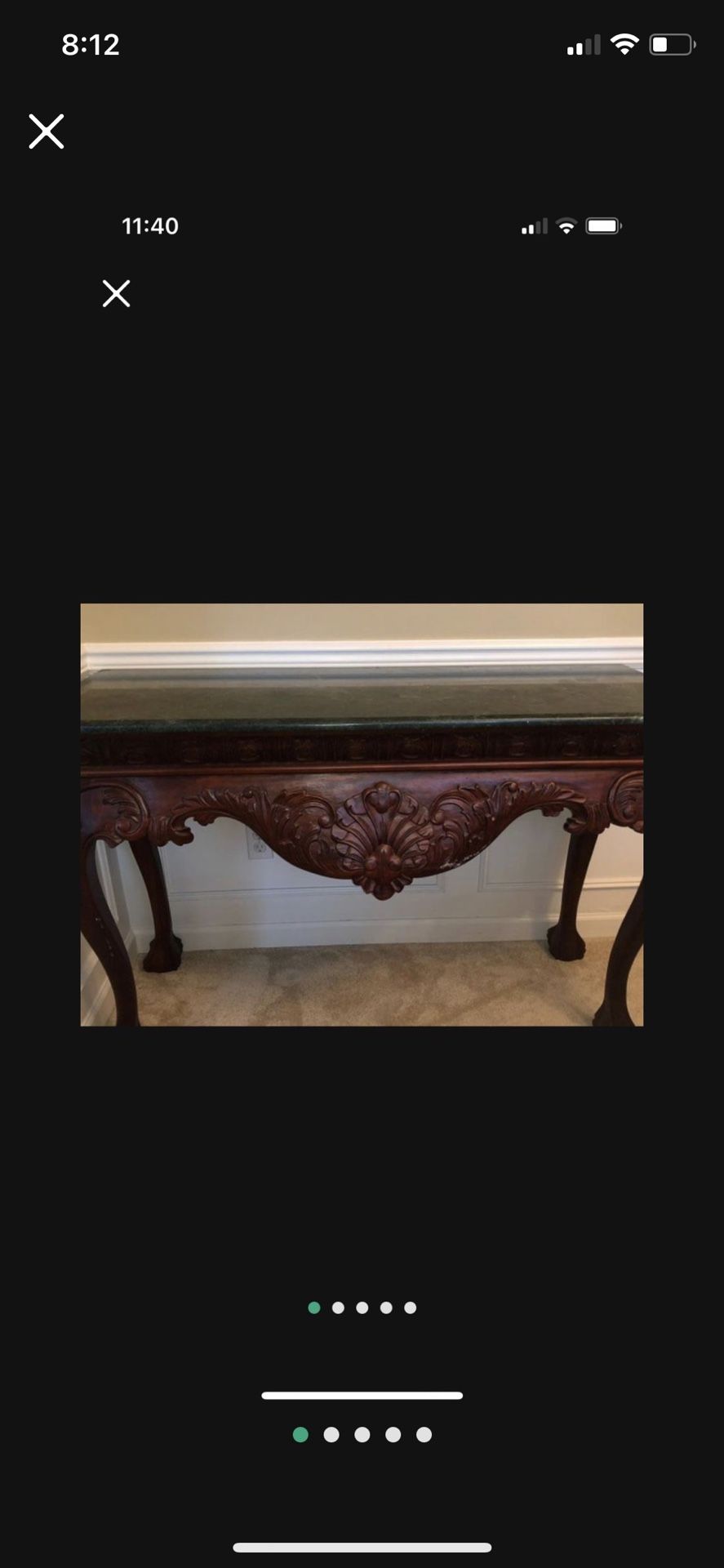 Marble Top Ball & Claw Mahogany Console Table