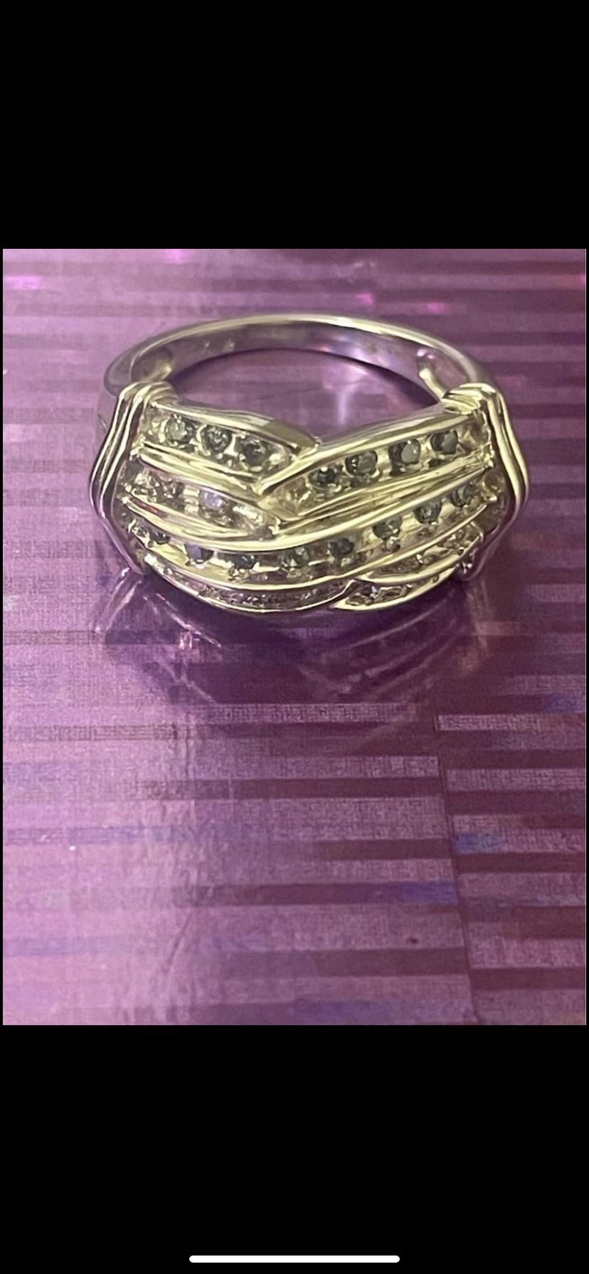 14K White Gold Ring W/ 1/2 Carats Blue & White TW Diamonds