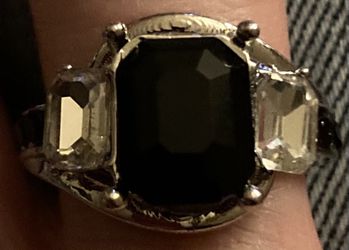 Size 6 925 silver Sterling natural black gem stone ring Thumbnail