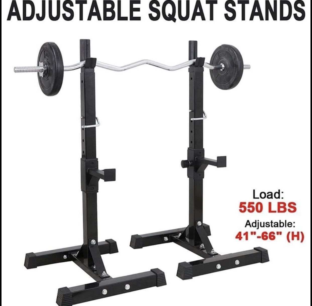 Message Me If Need (BRAND NEW) 550Lbs Pair of Adjustable 40"-66" Squat Rack Barbell Bench Press Home Gym