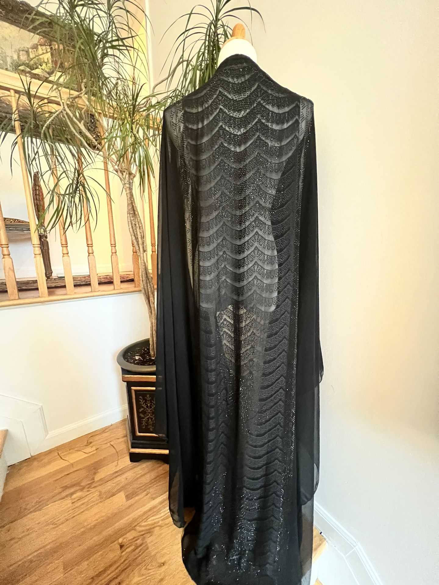 Black Rhinestone Saudi Arabian Poncho Abaya