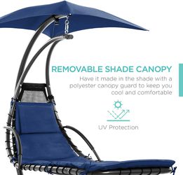 Hanging Curved Lounge Chair Swing Canopy with Pillow, Stand, Navy Blue Thumbnail