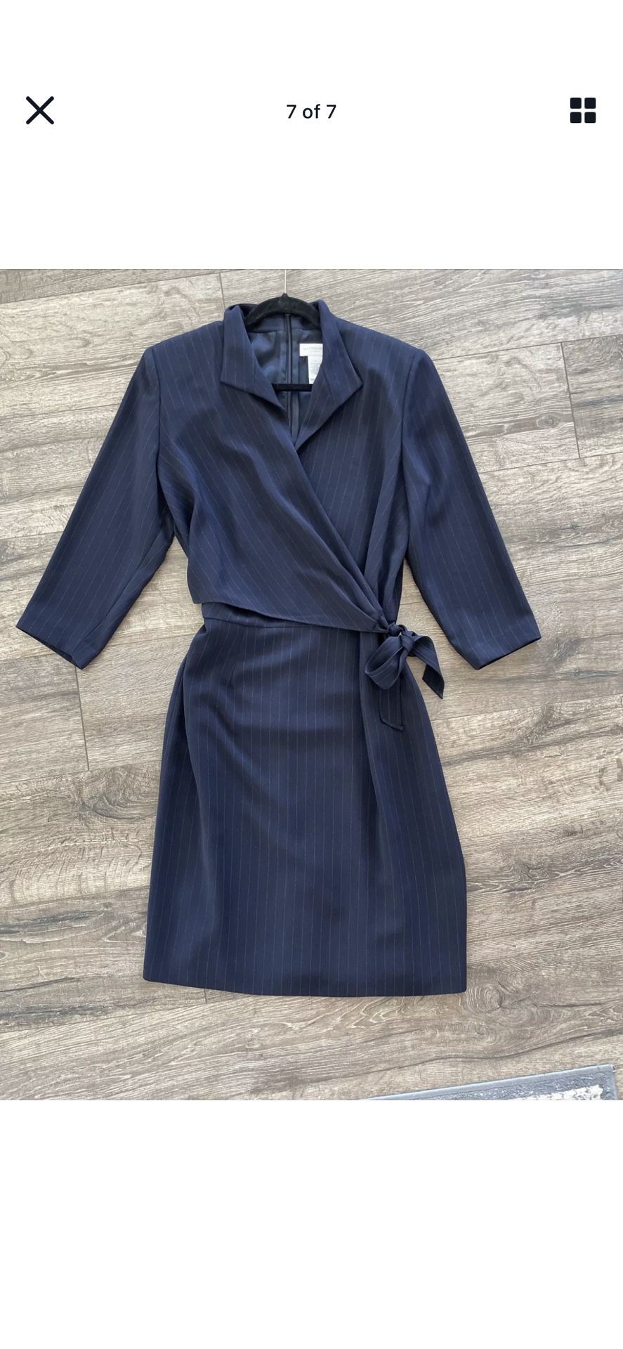 Liz Claiborne Wrap Dress: Navy Blue with Metallic Striping and Side Tie Size 12