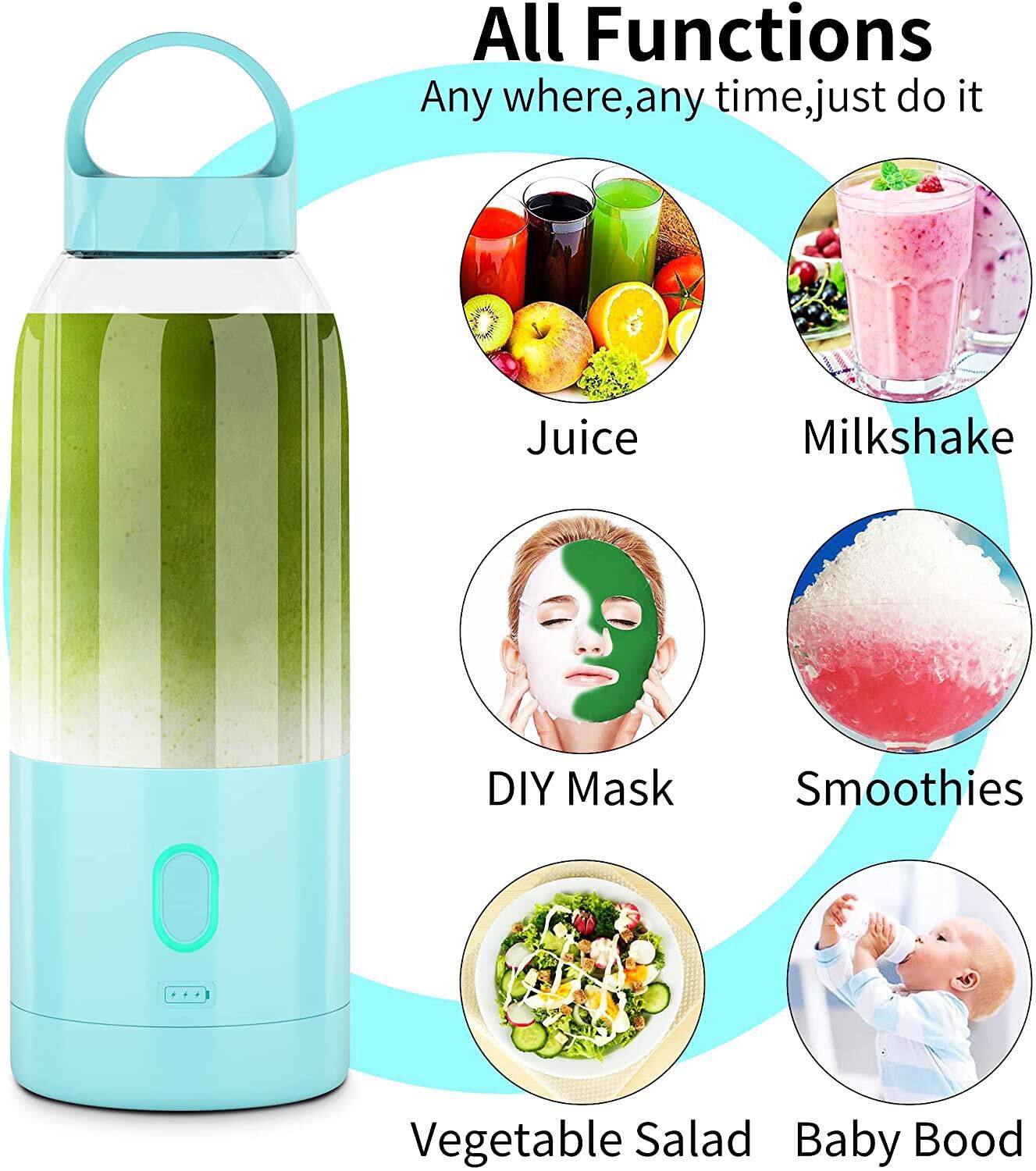 Portable Blender Electric,  Juicer Mixer Fruit Rechargeable Personal Size USB Home Juice Blender Bottles 17 OZ for Shakes and Smoothie with Six Blades