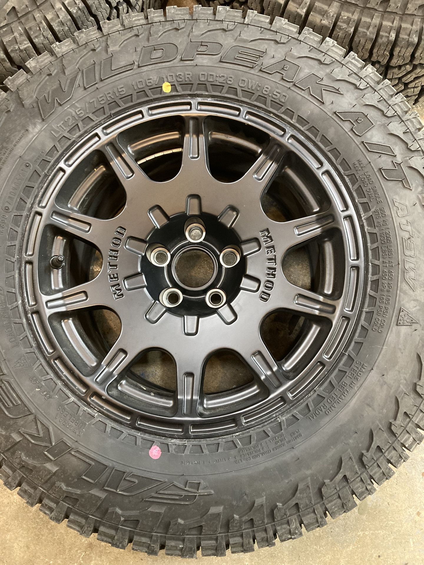 SET OF 5 Method MR502 15x7 5x100 With Falken Wildpeak AT3W 215/75r15