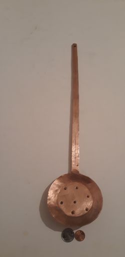 Vintage Metal Copper Strainer, Heavy Duty, Quality Copper Strainer Utensil, 16 1/2" Long, Kitchen Decor, Hanging Display, Shelf Display Thumbnail