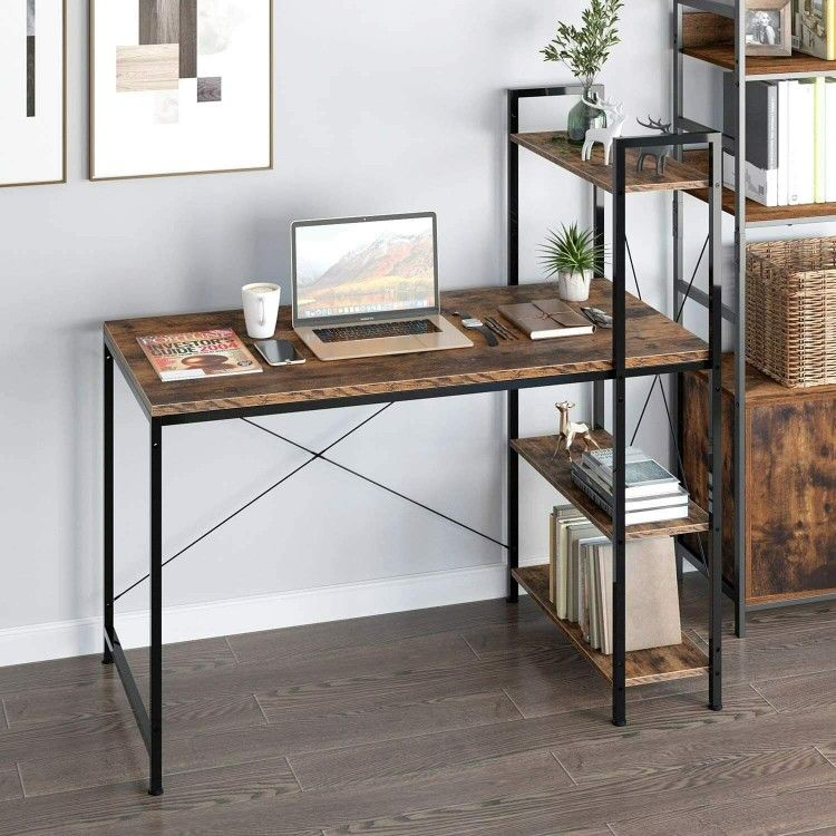 Rustic Com w/ 3 Shelves Sturdy Writing WorkTop PC