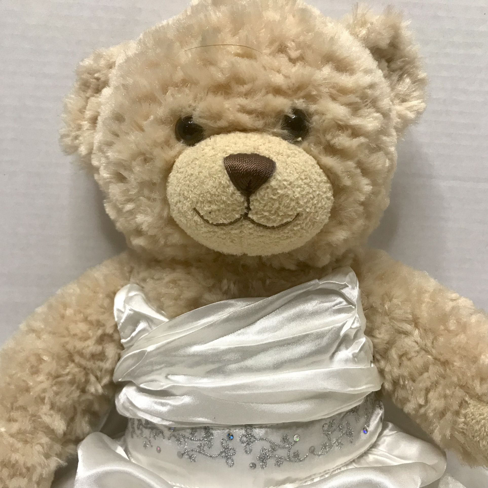 Build-A-Bear Plush with Wedding Dress Satin Flowers Sl