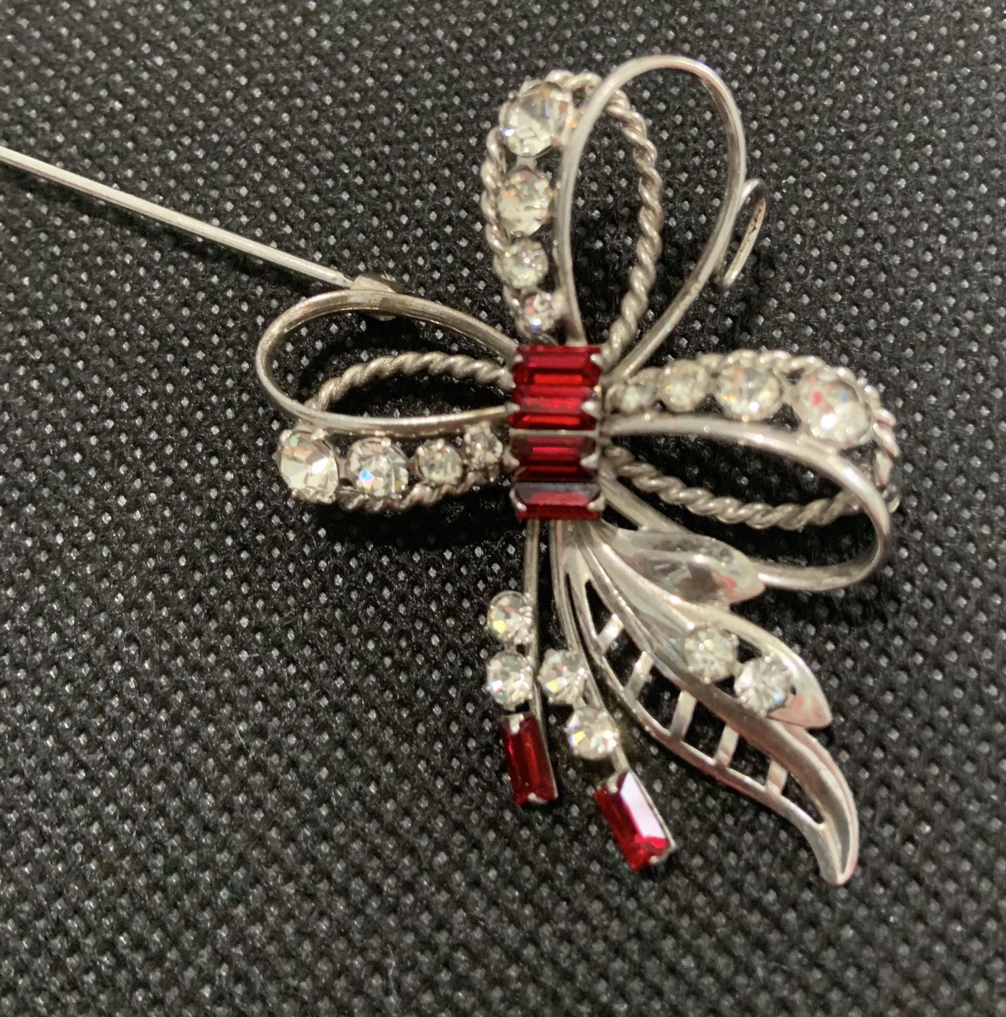 Sterling Silver Ruby And rhinestones Carl Art Pin