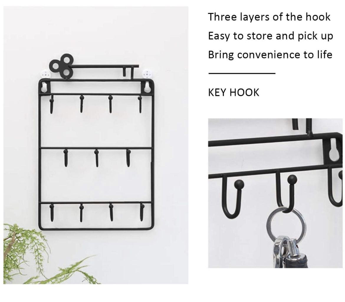 Feilifan Key Rack,Decorative Wall Mounted Holder with 11 Key Hook Key Rack Holder Organizer Metal Key Holder