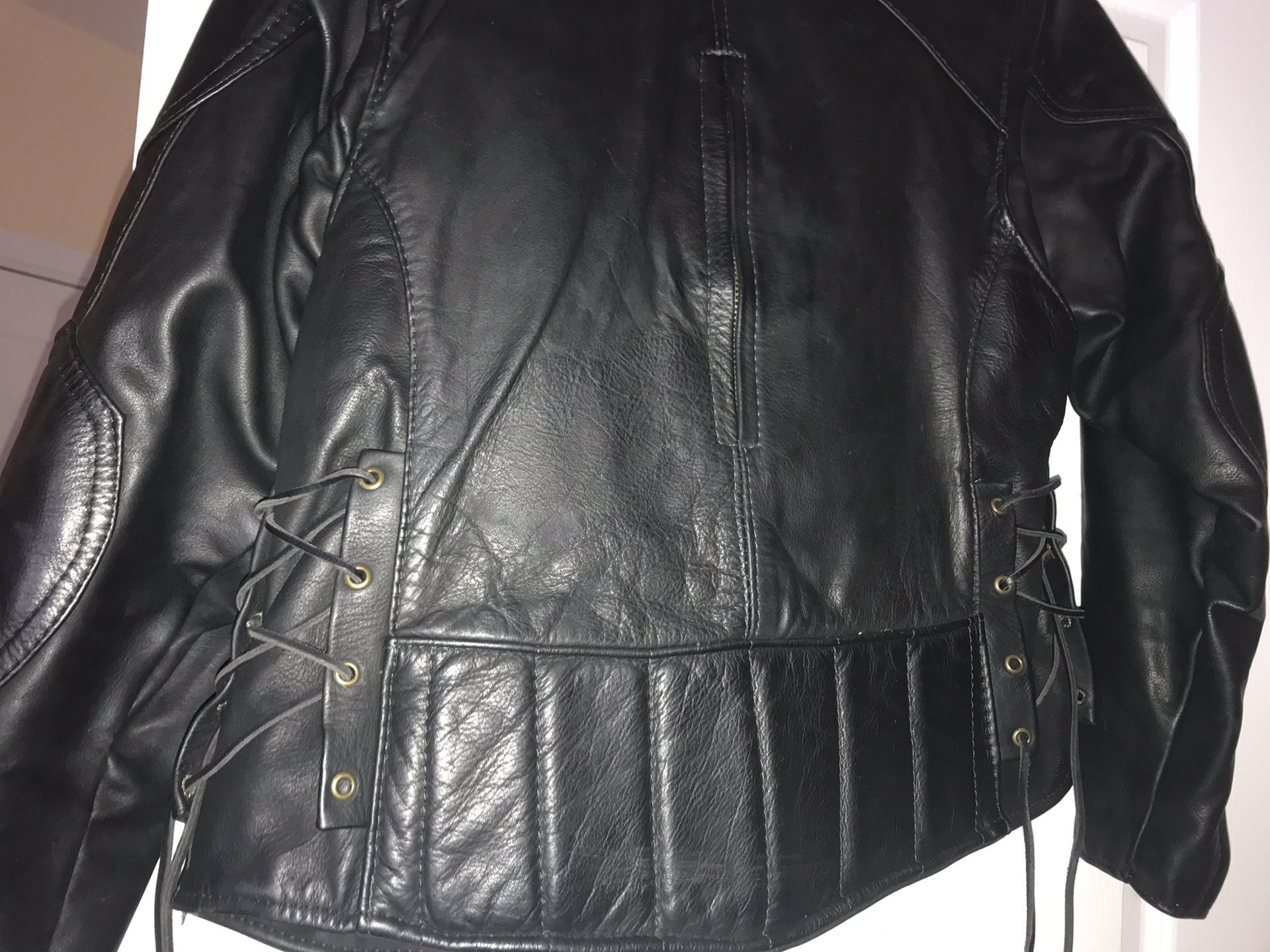 Women’s petite leather motorcycle jacket