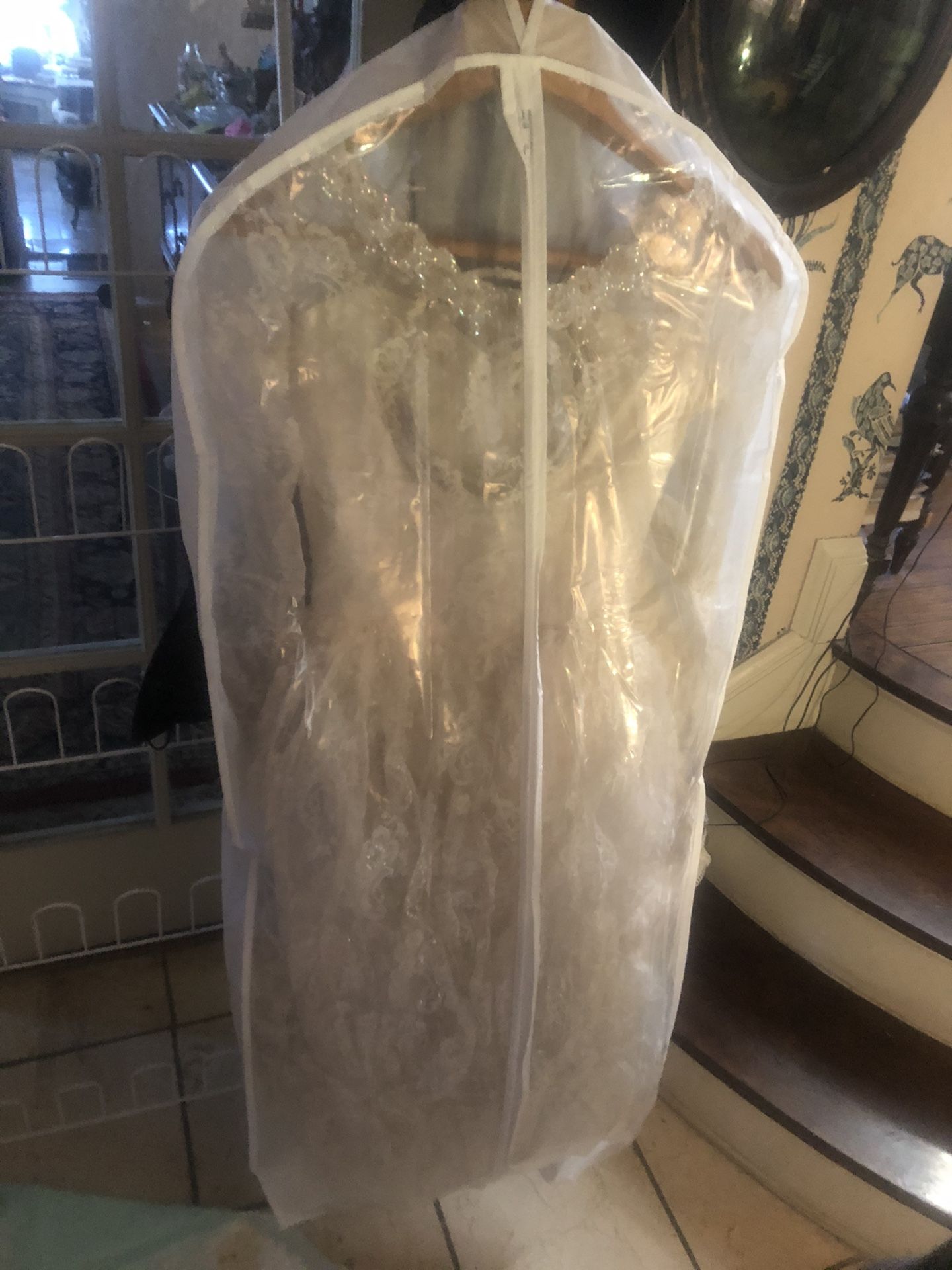 Wedding dress lace and stones with long train
