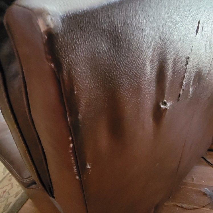 Brown Genuine Leather Reclining Sofa With Center Power Console