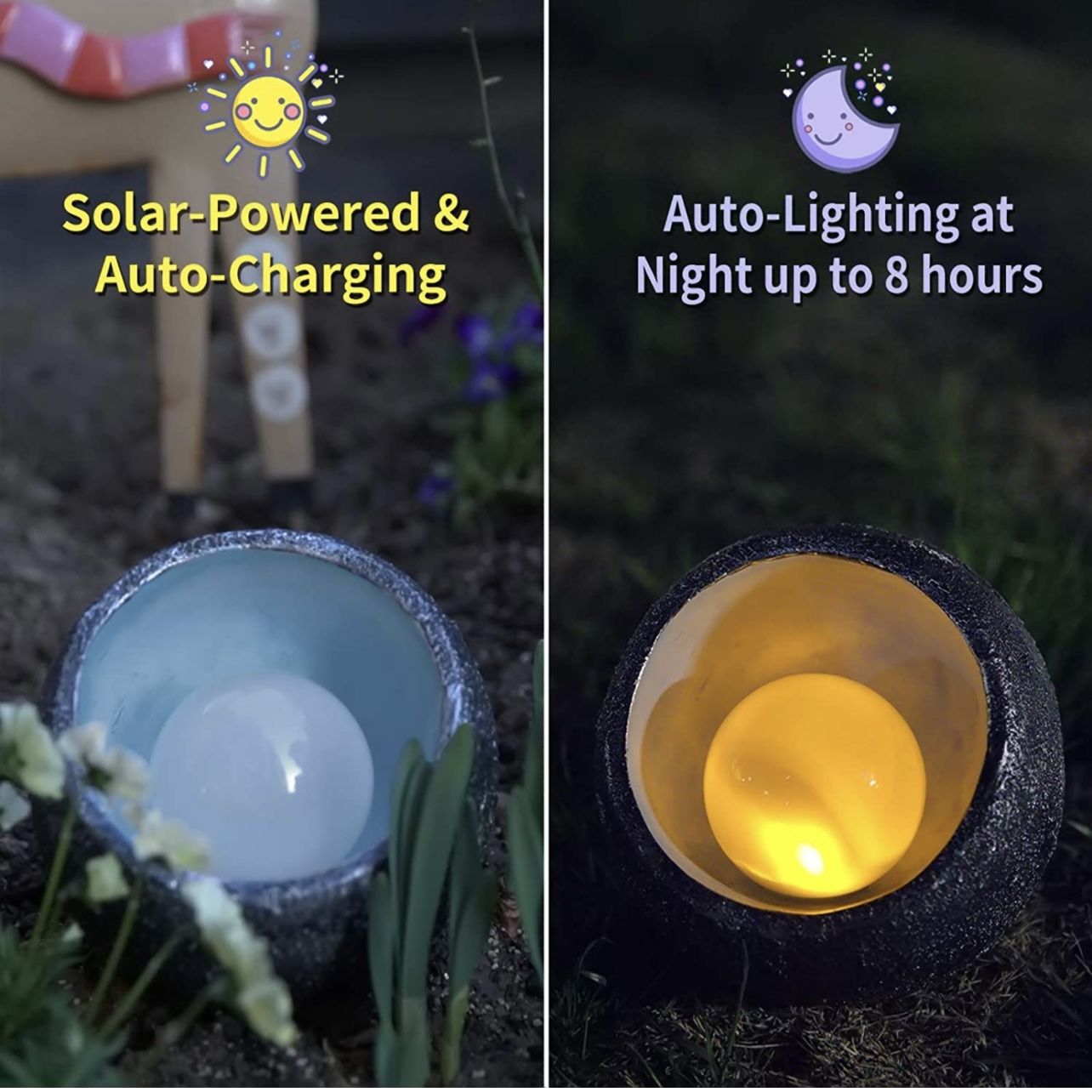 Solar Lights Outdoor Decorative, Resin Dinosaur Egg Solar Powered Outdoor Lights Decor, Waterproof Amber LED Landscape Lighting for Garden Patio Porch