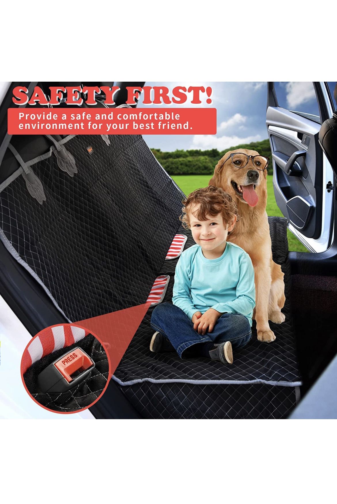 Dog Car Seat Cover Protector, Yagud Pet Hammock for Cars with Waterproof, Scratchproof and Nonslip Material, Washable & Quilted Pet Bench Cover for Ca