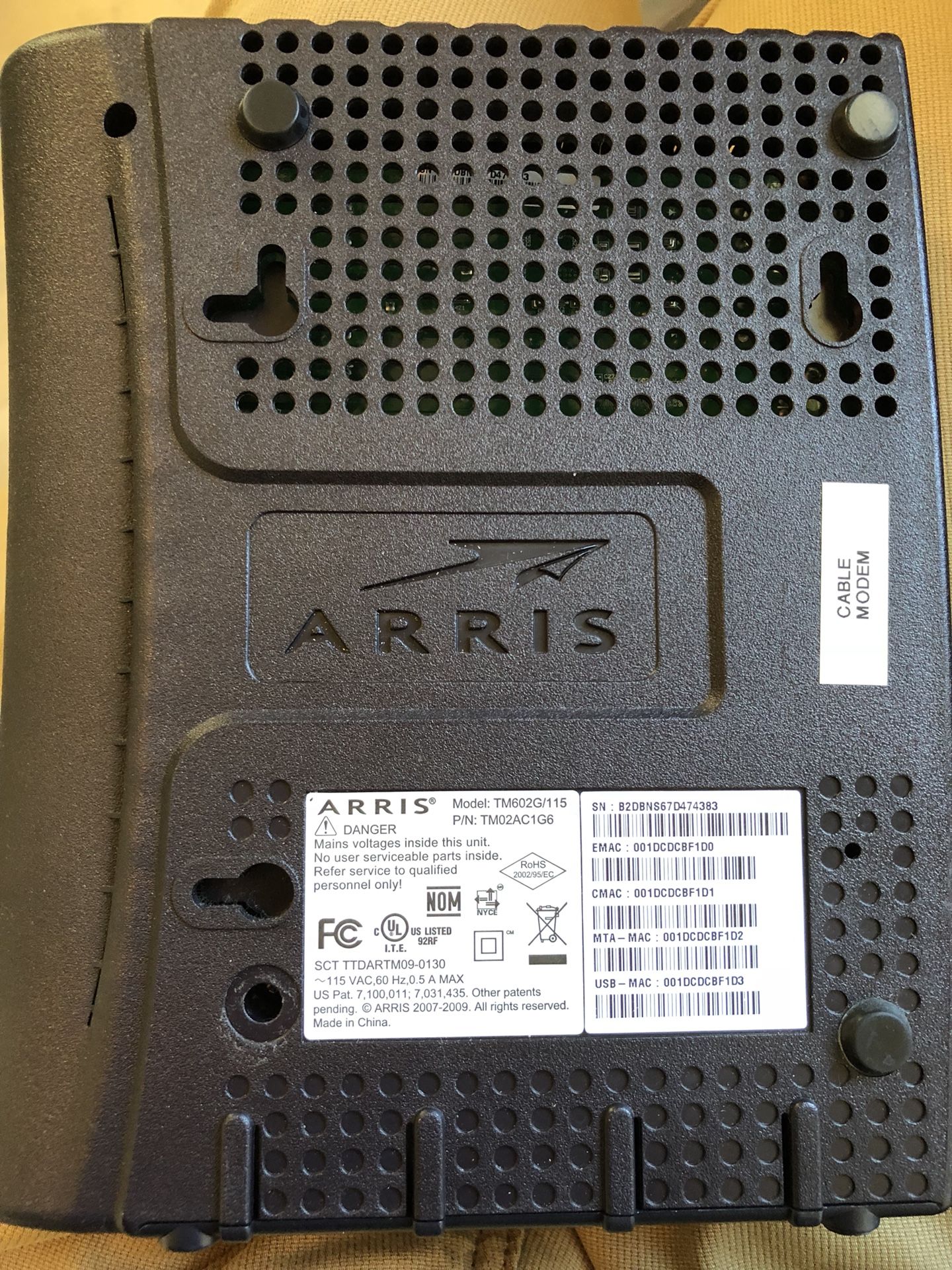 Modem ARRIS Model: TM602G/115