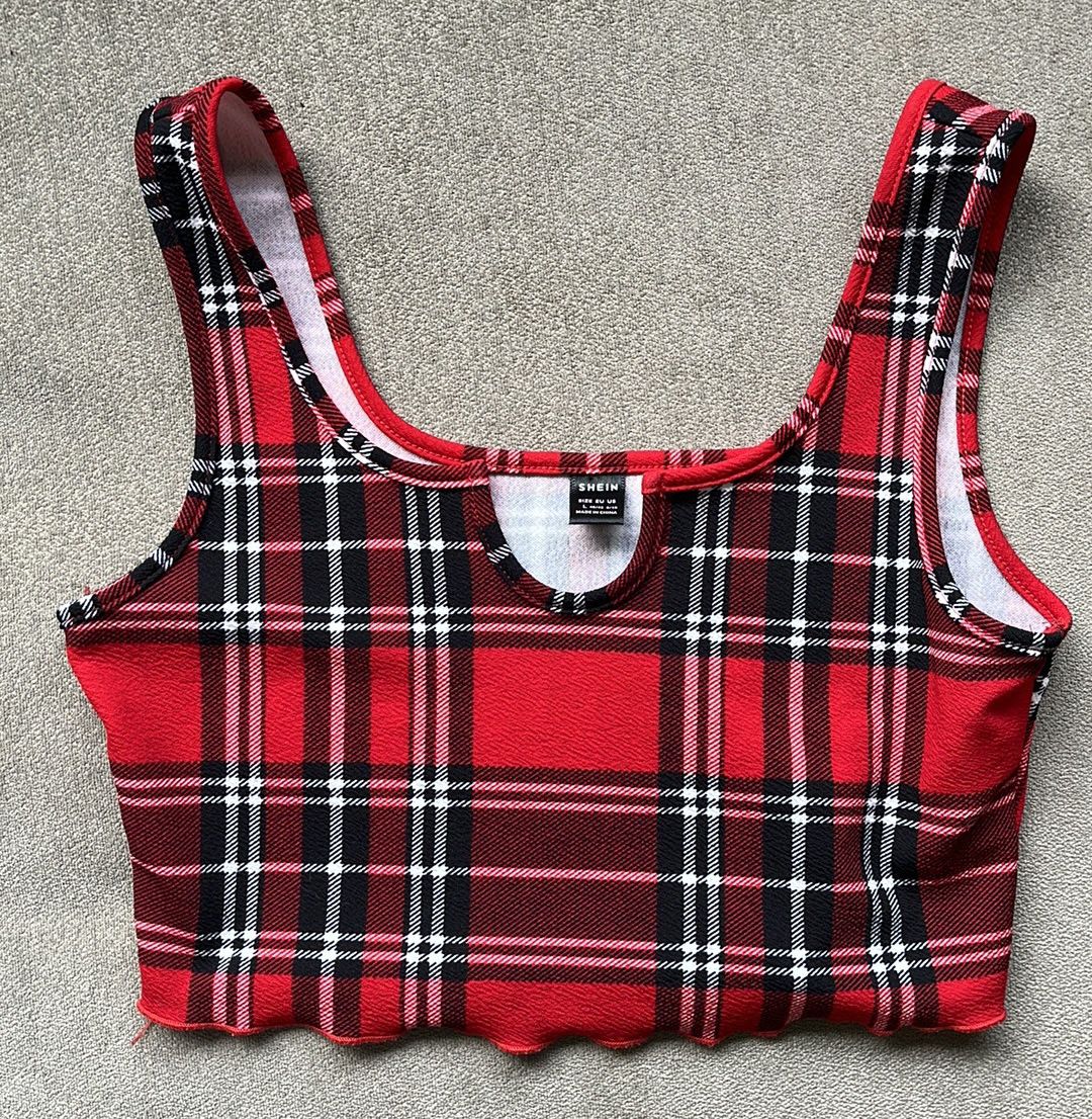 SHEIN Women’s Large Red Plaid Crop Top 