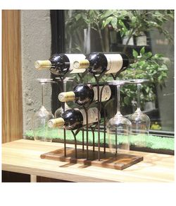 Wine Rack Countertop, Wine Holder and Glass Holder, Hold 4 Wine Bottles and 4 Glasses, Perfect for Home Decor & Kitchen Storage Rack, Bar, Wine Cellar Thumbnail