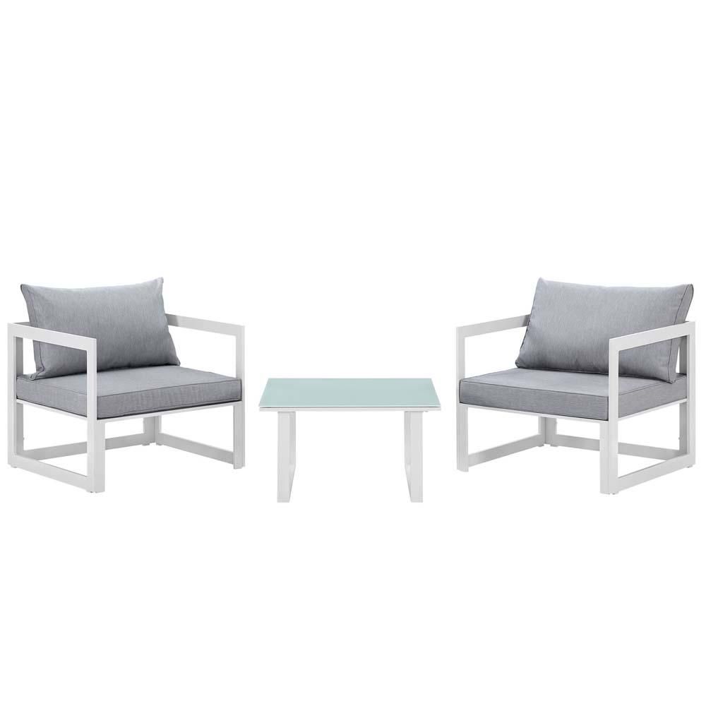 White Gray Fortuna 3 Piece Outdoor Patio Sectional Sofa Set