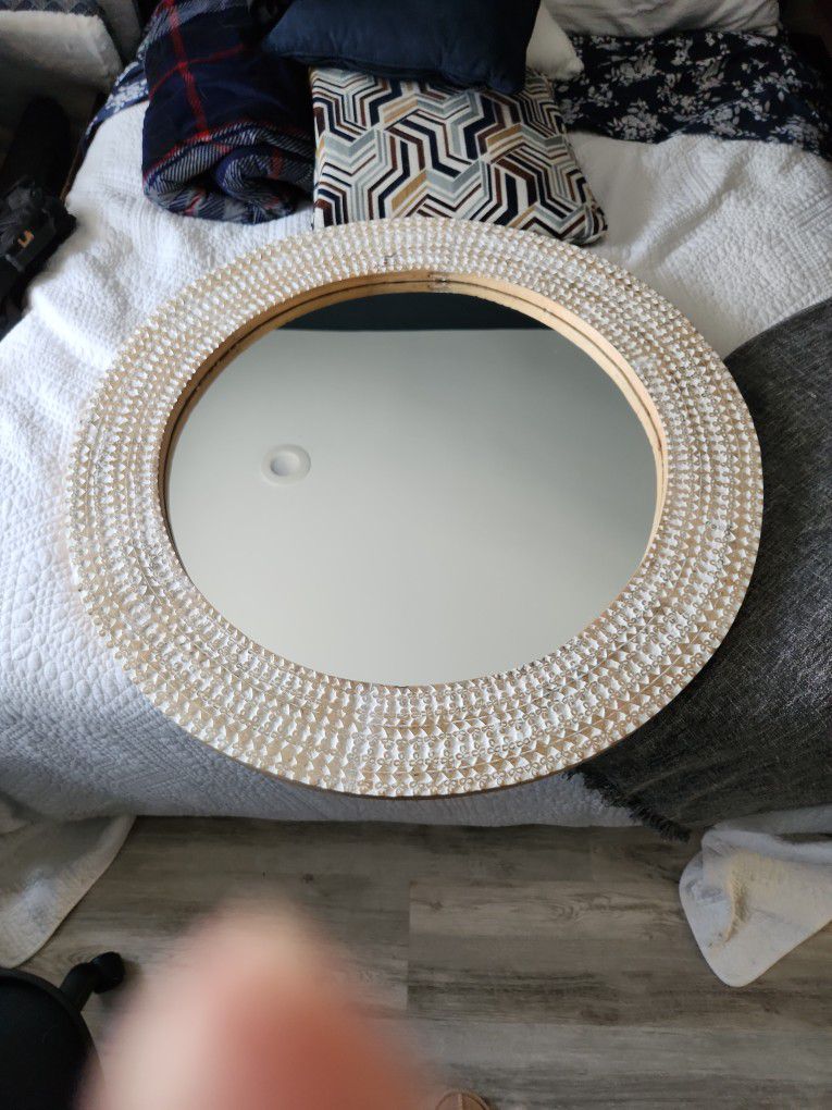 Round Wooden Boho Mirror