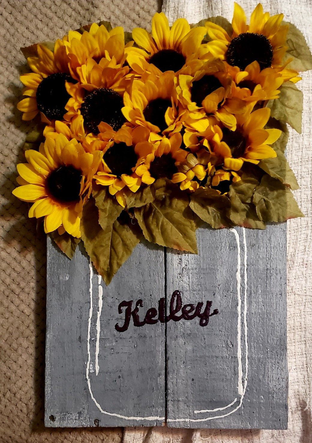 Sunflower Mason Jar Personalized with last name wooden sign