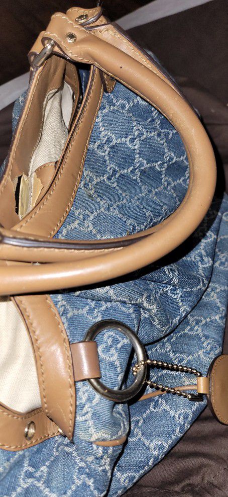 Vintage  Denim Gucci Tote And Matching Hat