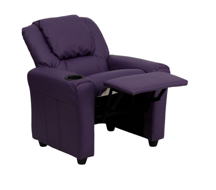 Flash Furniture Contemporary Purple Vinyl Kids Recliner with Cup Holder and Headrest Purple - 24" x 36.5" x 27"