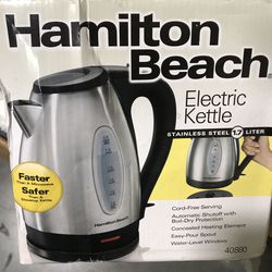 Hamilton Beach Electric Tea Kettle, Water Boiler & Heater, 1.7 L, Cordless, Auto-Shutoff and Boil-Dry Protection, Stainless Steel (40880) Thumbnail