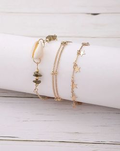 ONE LEFT Gorgeous NEW 3pc Shell And Star Detailed Women’s Fashion Jewelry Anklet Set   Thumbnail