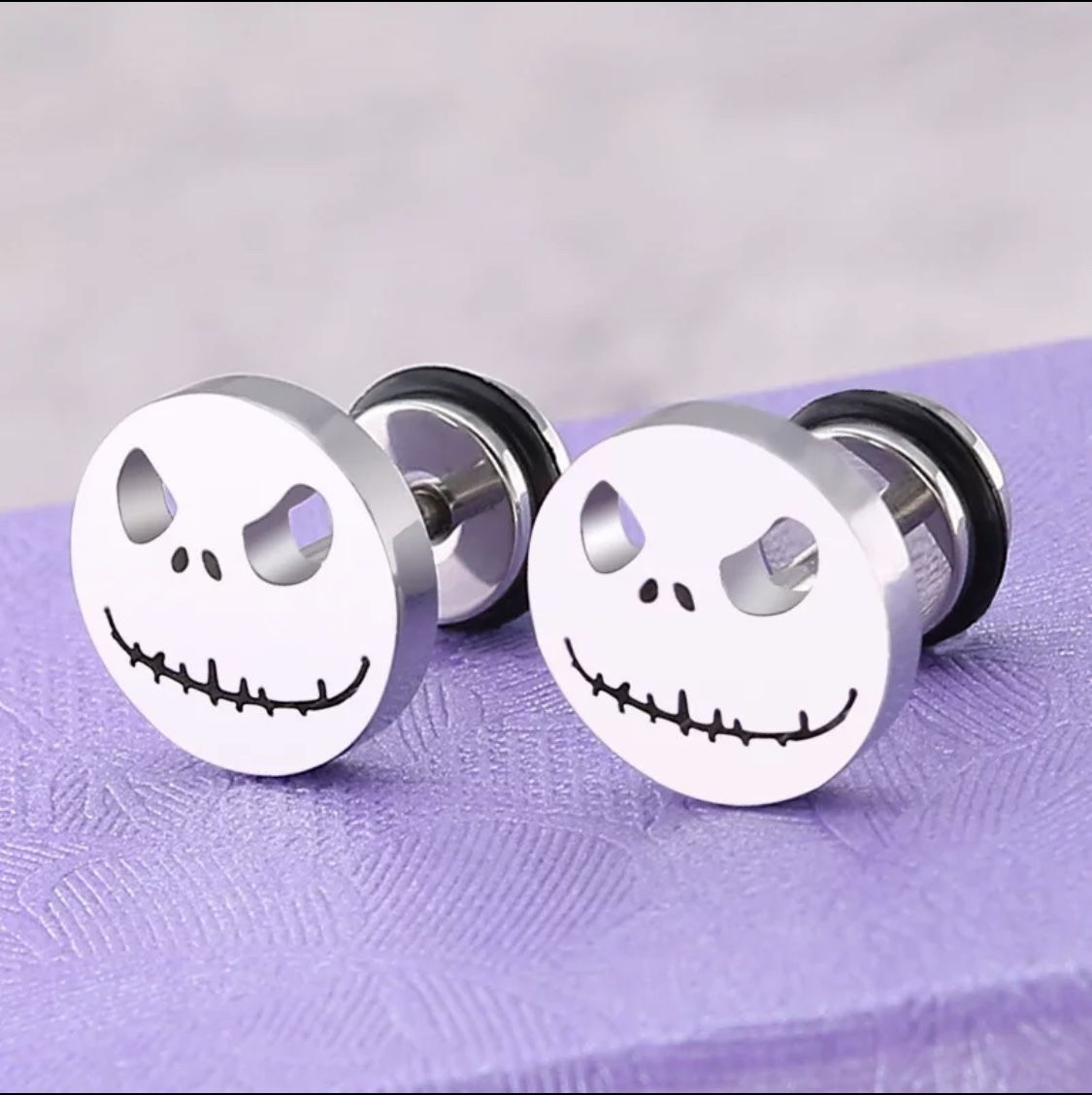 3 Pairs Jack Skellington Nightmare Before Christmas Stud Earrings Black Silver Gold
