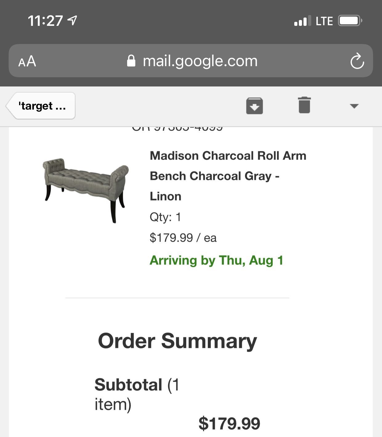Charcoal Roll Arm Bench in Charcoal Grey