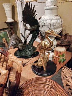 SEE 12 PICS! $5&up Vintage Midcentury Modern Vase Lamps Bronze Brass Heron Dance Sculpture Rattan Wicker Mirror Bamboo Chairs Tables Beaded Box Art &⬇ Thumbnail