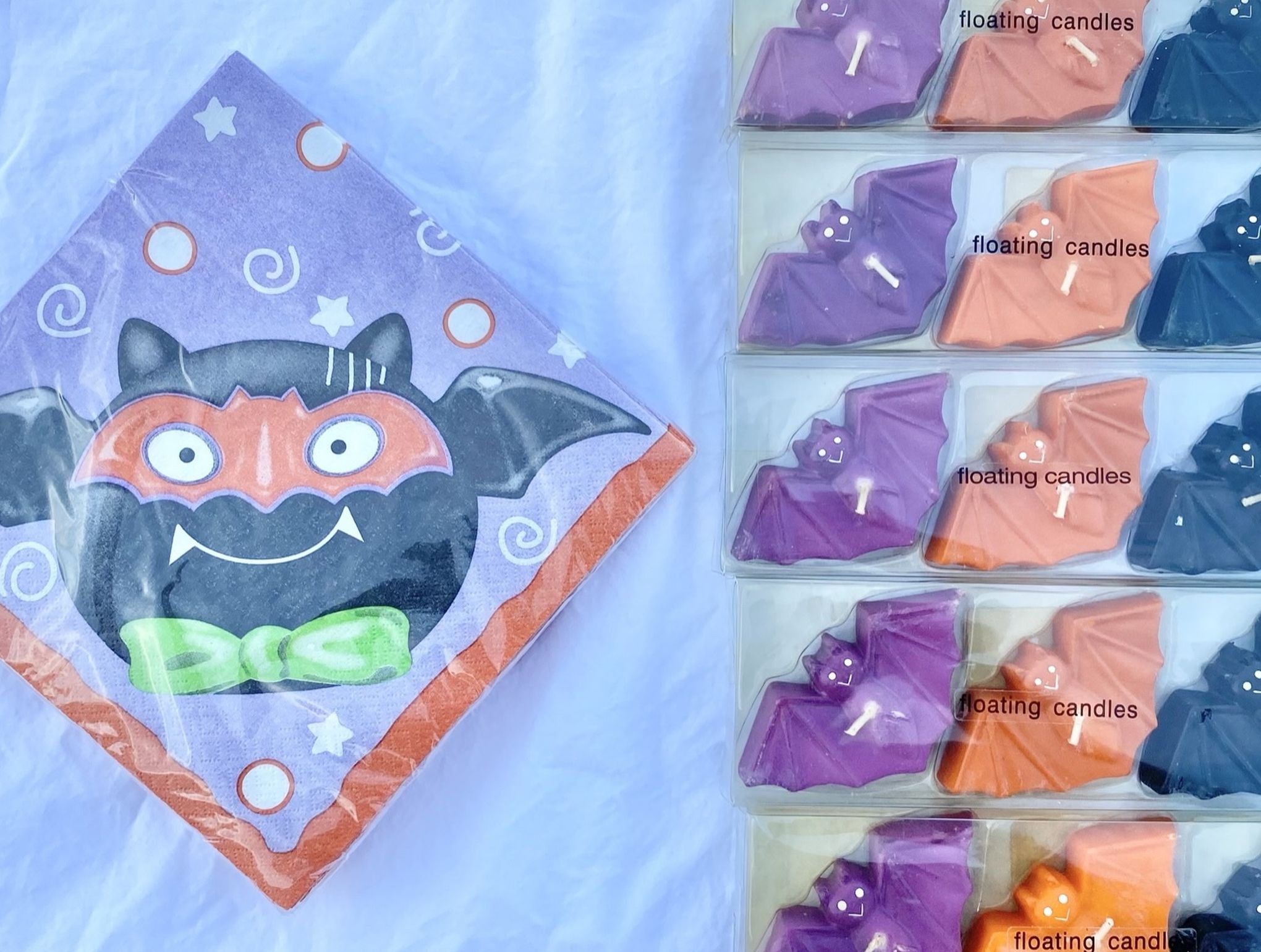 Vintage Lot Jo-Ann Halloween Bat Floating Tea Light Candle Pack (15) & Napkins $20 OBO