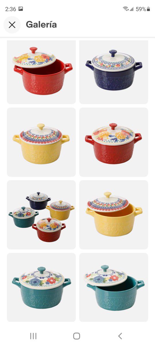 The Pioneer Woman Sweet Rose 2-Piece Ceramic Oval Baker Set, Assorted Colors And Set Of  6  14.4 Ounce Mini Casseroles with lids 