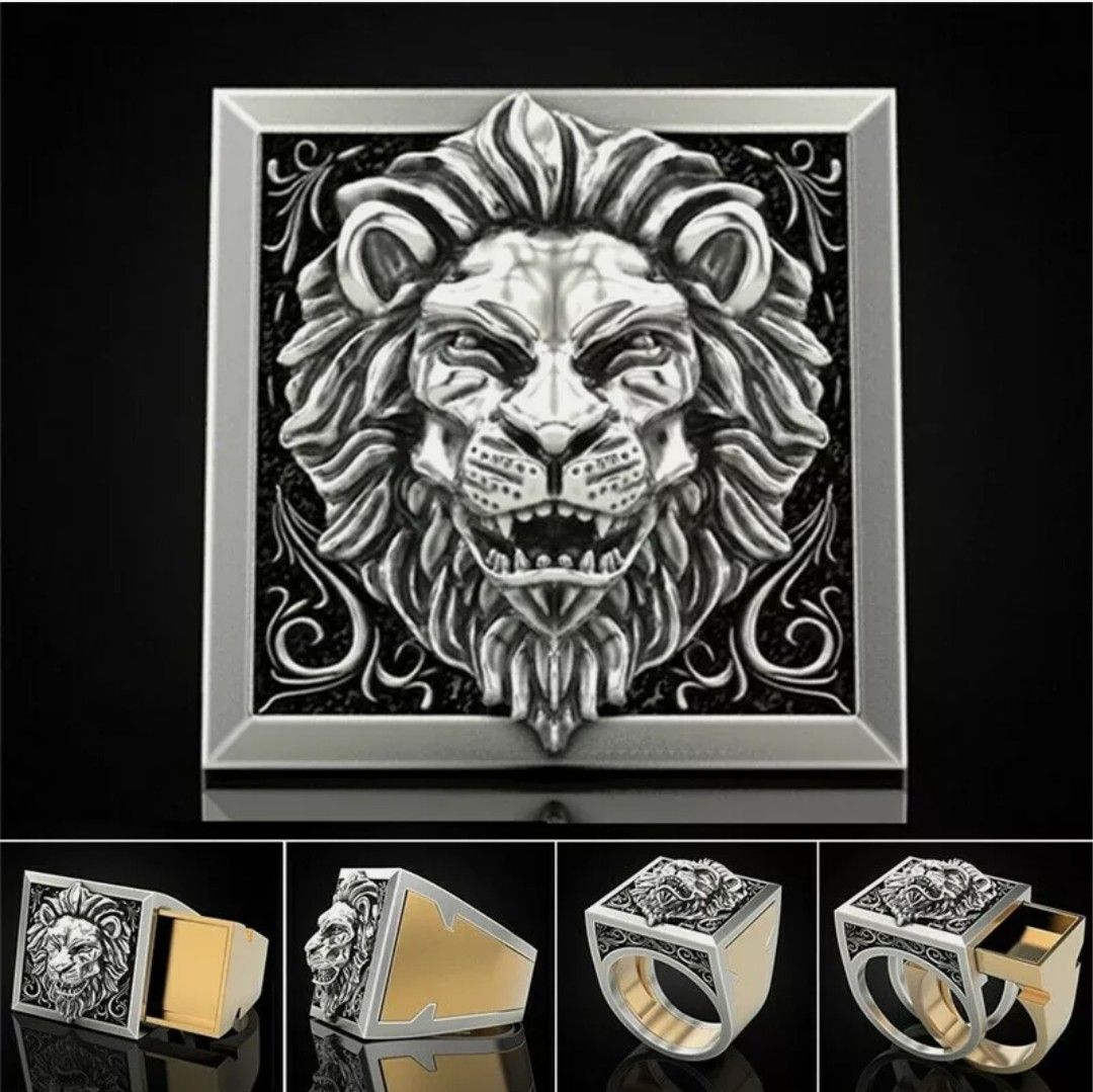 Men's Lion Two Tone 925 Silver Ring