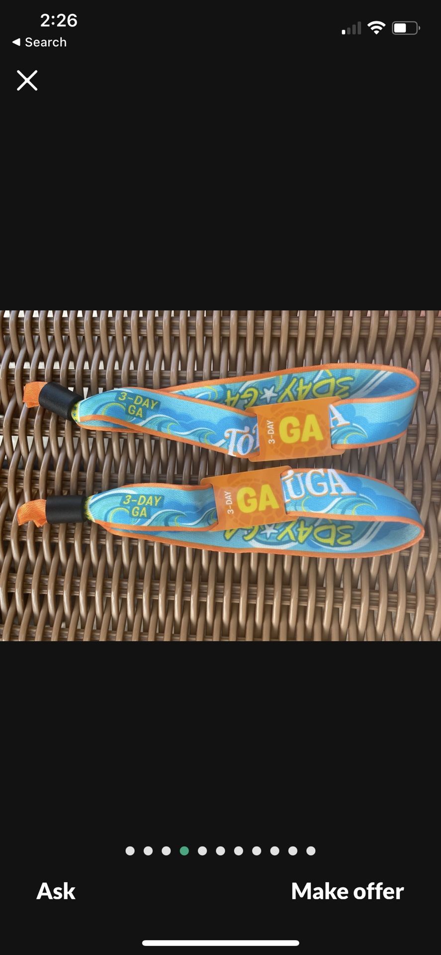 Two 3 Day Tortuga General Admission Wrist Bands