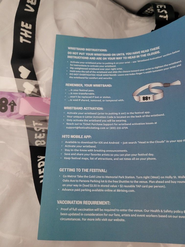88 Rising Wristband VIP Head In The Clouds