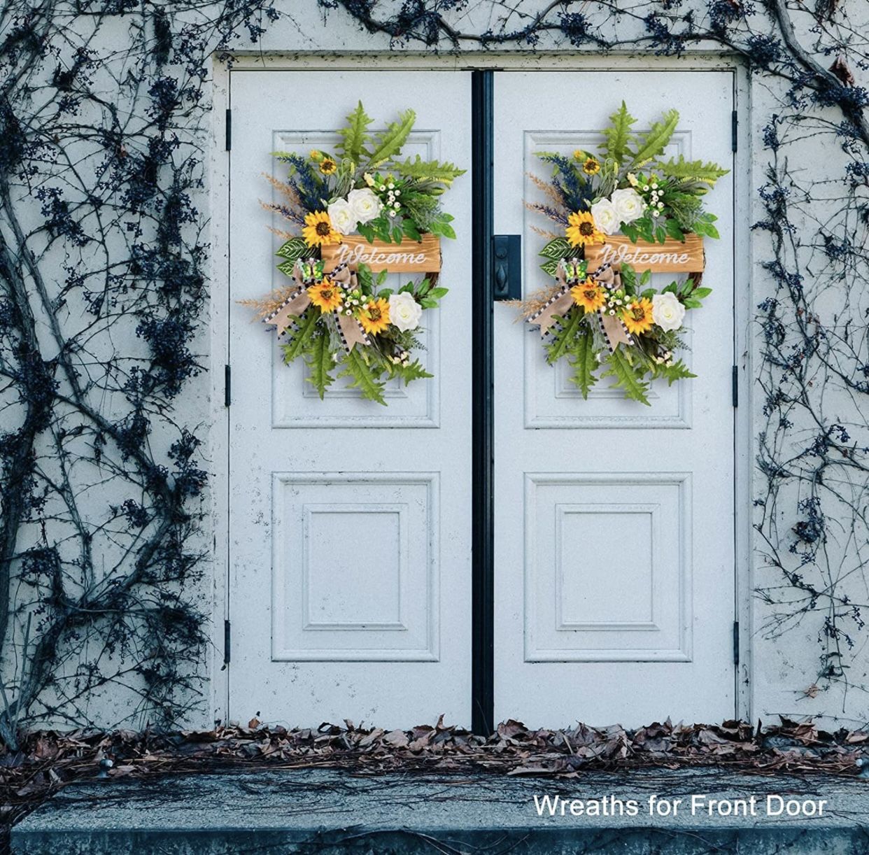 Soosubel Spring Wreaths for Front Door, 22 Inch Sunflower Wreath for Summer,Welcome Wreath for Farmhouse