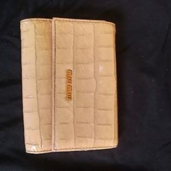 Miu miu by prada cream embossed leather gold lavender interior fold snap wallet Thumbnail