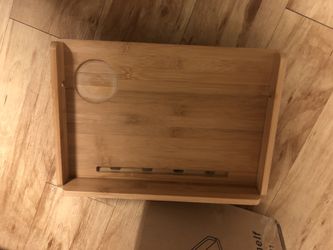  Bamboo Bedside Shelf for Bed with Cable Management & Cup Holder, Versatile Use as Snack Bedside Table, Tablet Holder Thumbnail