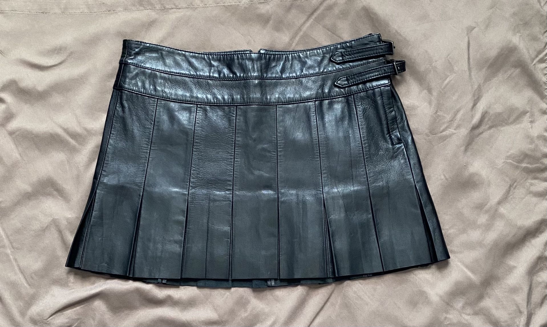Joie Leather Box Pleat Skirt