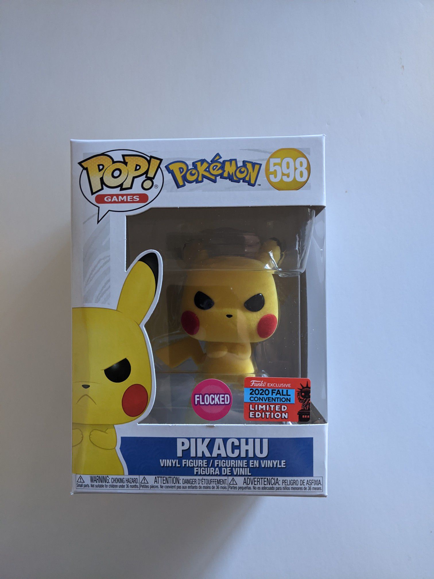 Pikachu Grumpy Flocked - Pokemon New York Comic Con Exclusive POP! Vinyl