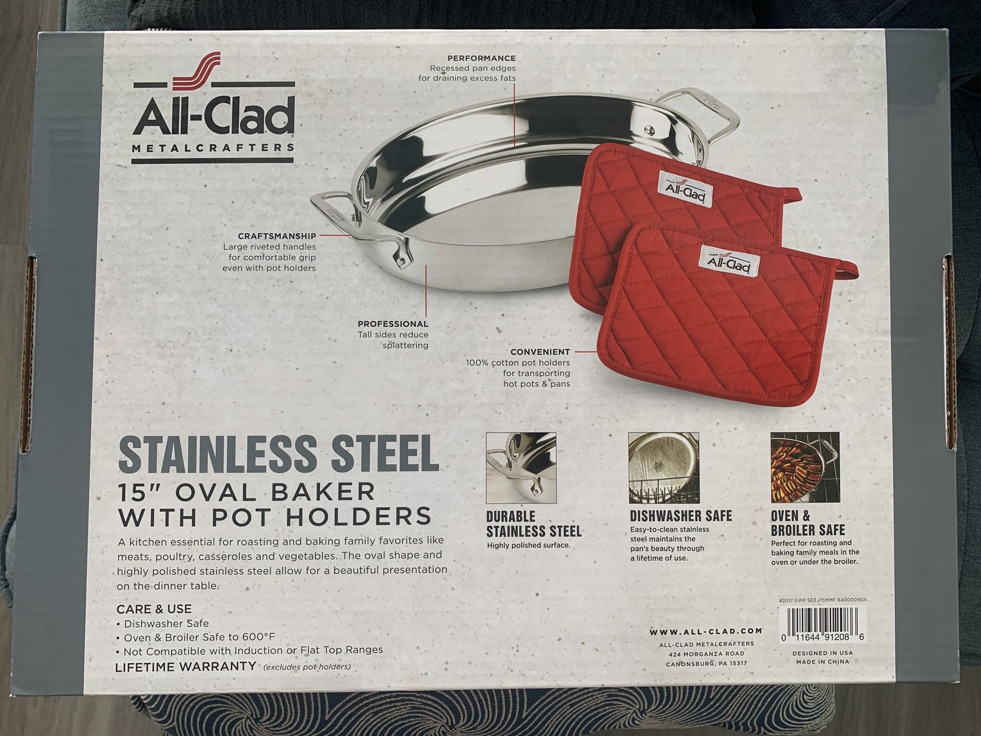 All-Clad Oval Roasting Pan Baker Pot Holder Set Stainless Steel All Clad Oven Safe