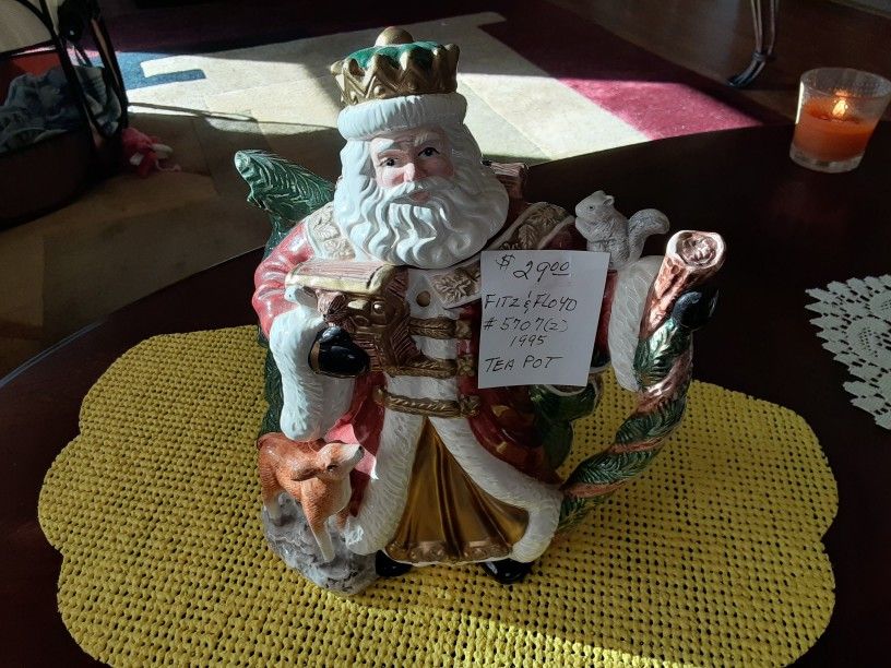 VINTAGE Fitz And Floyd Santa Tea Pot 1995