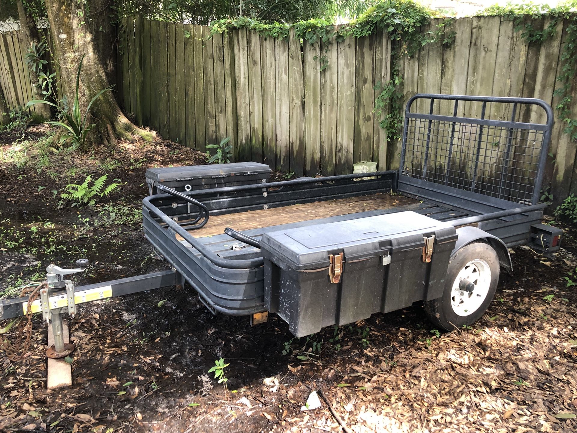 4x8 trailer all steel set up for motorcycle 2 tool box one on each side
