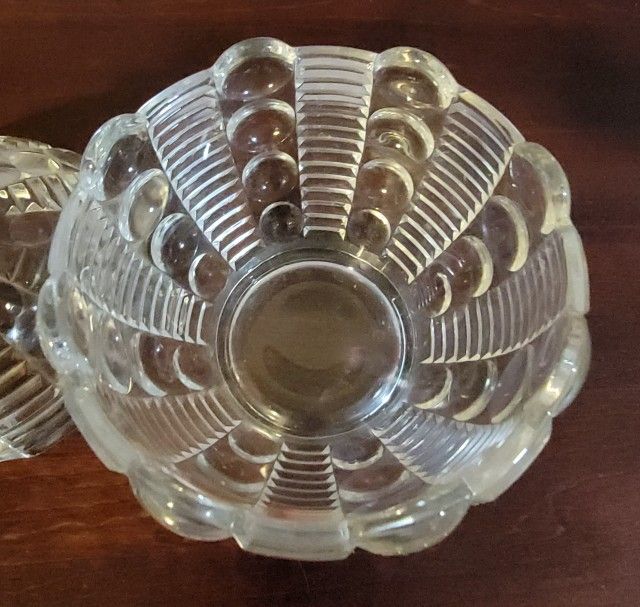RARE Tiara clear glass button and ridge Candy Dish Jar with lid cover