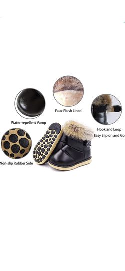 Toddler Winter Snow Boots Warm Flat Plush Shoes - Black Thumbnail